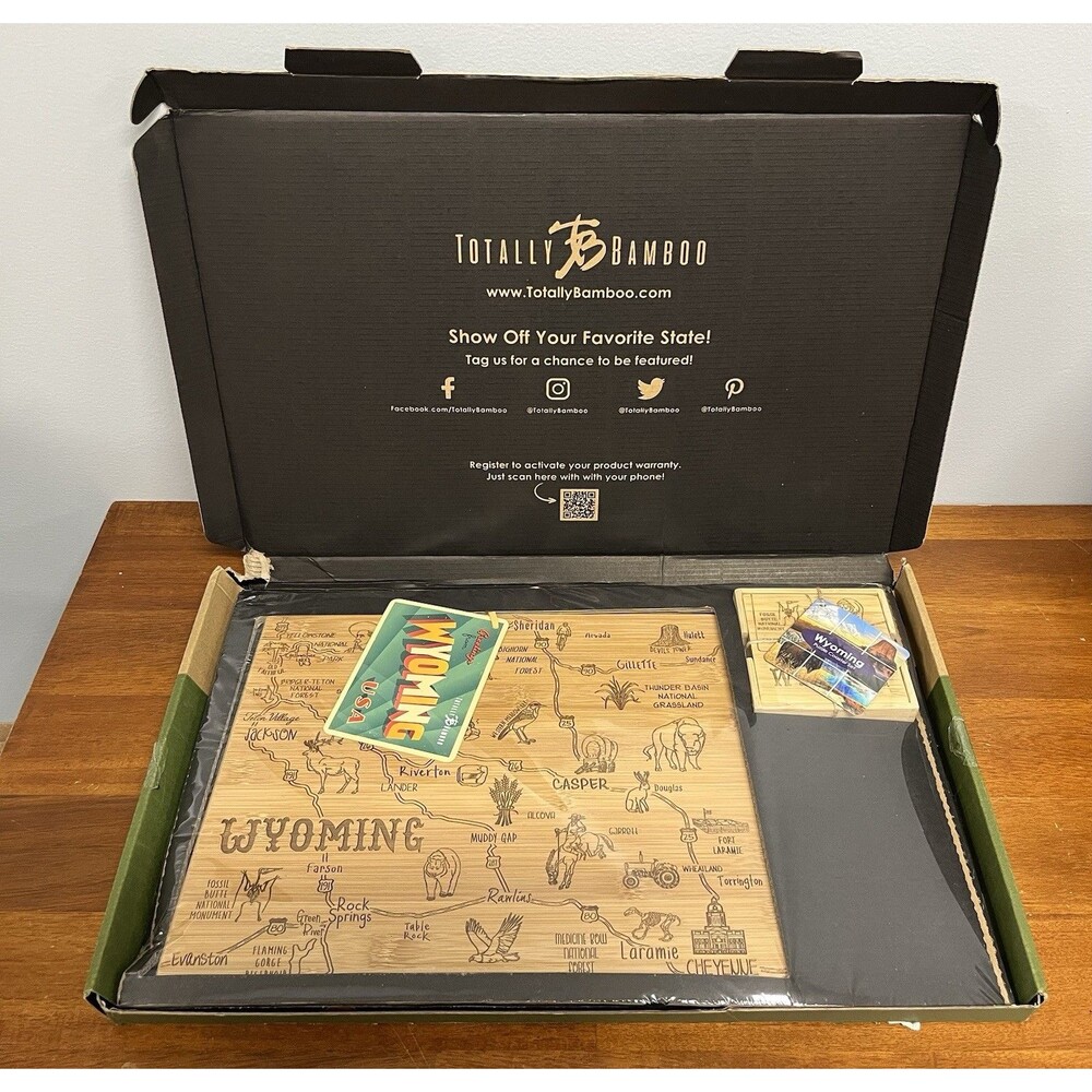 Totally Bamboo Wyoming State Destination Cutting Board & Coaster Set, 2pc Large